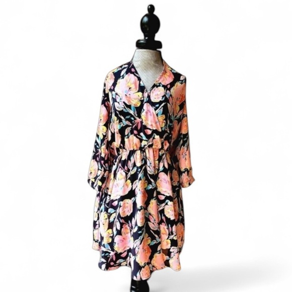 LUSH bright floral dress small black draped - Picture 1 of 15